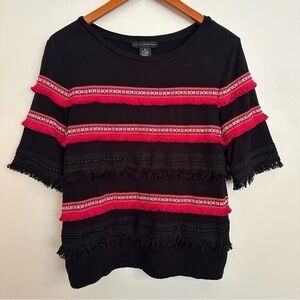 Grace Elements Fringed Black and Pink Top Size Medium